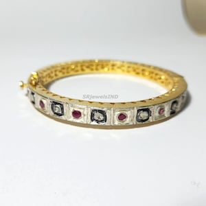 Natural Ruby and Polki Diamond - Solid 925 Sterling Silver Bengal - Gold Plated And Oxidized Handicraft Skill Traditional Jewelry