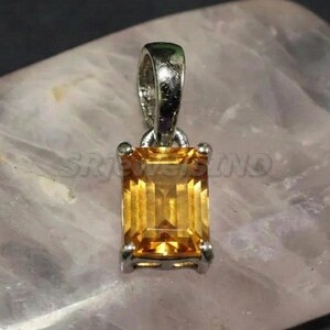 Baguette Cut Citrine Sterling Silver Pendant | Minimal Rectangular Green Stone Necklace Charm | Handmade Fine Jewelry Gift