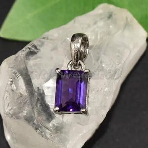 Baguette Cut Amethyst Sterling Silver Pendant | Minimal Rectangular Green Stone Necklace Charm | Handmade Fine Jewelry Gift