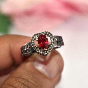 Lab Created Ruby Ring, Handmade Diamond Ascent Ring, 925 Sterling Silver Black Finished Ring, Boho Ring,  Spiritual Gift