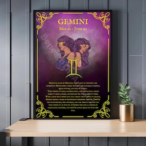 Gemini Star Sign Printable Art • Zodiac Digital Download • Celestial Wall Decor • Gift for Astrology Lovers...Instant download!