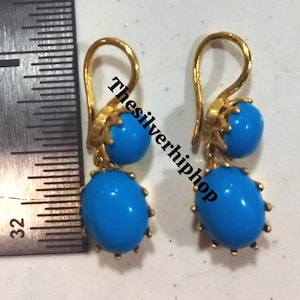 Vinatge Turquoise Dangle Earring ,Handmade Jewelry Gift for Her, Turquoise Wedding Earring ,14k Yellow Gold Finish , Handmade, Turquoise