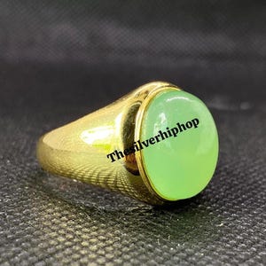 Art Deco Green Jade Ring: Sterling Silver Unisex Wedding Jewelry