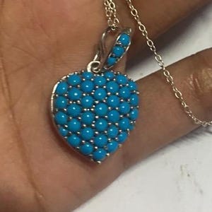 Antique Victorian Turquoise Heart Pendant Necklace | Handmade Fine Jewelry | 925 Sterling Silver | Gift for Her Pendant Heart ,Turquoise