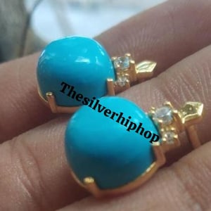Vinatge Turquoise Stud Earring ,Handmade Jewelry Gift for Her, Turquoise Wedding Earring ,14k Yellow Gold Finish , Handmade, Turquoise
