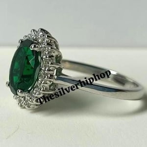 Emerald Oval Cut Sterling Silver Ring: May Birthstone Promise Ring