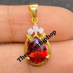 Genuine Garnet Necklace | Pear Garnet pendant | Red garnet necklace | 14k Yellow Gold Plated jewelry | January birthstone | Gift for women