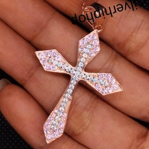 Moissanite Cross Pendant: 1ct Round D White Stone, Sterling Silver
