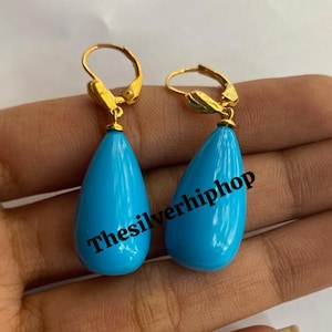 Turquoise Earrings, Vinatge Earrings, 14k Yellow Gold Finish, Earrings, Unique Art Deco Wedding Engagement Earrings , Handmade Jewellery