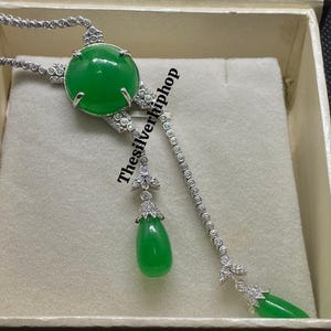Victorian Sterling Silver Jadeite Heart Pendant Necklace: Bridal Jewelry
