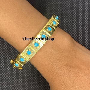 Victorian Style Turquoise Bangle Bracelet: Art Deco Sterling Silver 925