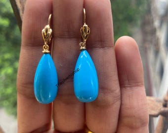 Art Deco Turquoise Earrings: 14k Yellow Gold Finish, Sterling Silver