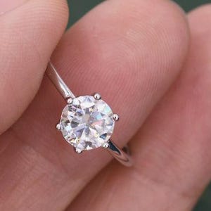 Certified 1 Carat VVS Moissanite Ring, Sterling Silver Solitaire Round Moissanite Diamond Promise Ring for Her, Minimalist Ring Gift For Her
