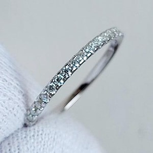 Moissanite Half Eternity Ring in Sterling Silver - Certified Moissanite Ring - Stacking Ring - Wedding Band - Handmade Engagement Ring