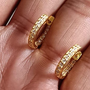 Certified VVS Moissanite Hoop Earring, Inside Out Hoop Earring, Gold Plated Silver Moissanite Earring, Moissanite Tiny Huggie Hoop Earring