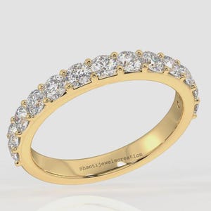 Moissanite Ring, Round Cut Moissanite Diamond Wedding Band Sterling Silver Ring, Certified Moissanite Diamond Half Eternity Ring for Women
