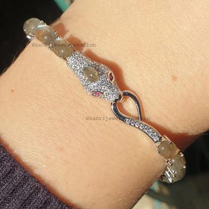 Natural Labradorite Ruby Diamond Bracelet, 925 Sterling Silver Snake Style Jewelry, Birthday Gift