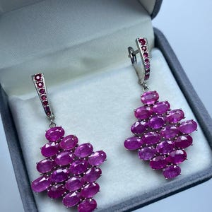 Pendientes colgantes de rubí natural, joyería llamativa de plata de ley 925 con conjunto de gemas rosas y rojas.