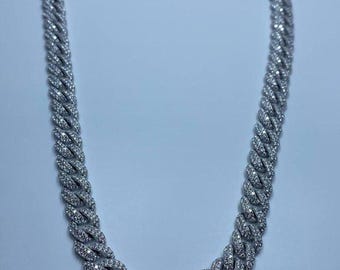 Collar de eslabones cubanos Miami de moissanita, plata de ley 925 chapada en oro blanco con diamantes simulados.