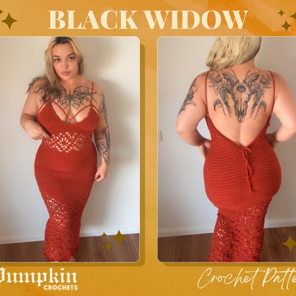 Patrón de vestido de crochet: Vestido largo de Viuda Negra (Descarga instantánea)