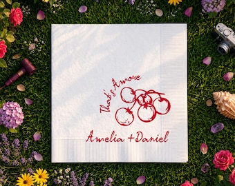 Custom Thats Amore Napkins, Tomato Cocktail Napkin, Italian Wedding Favors, Mediterranean Rehearsal Dinner, Bridal Shower