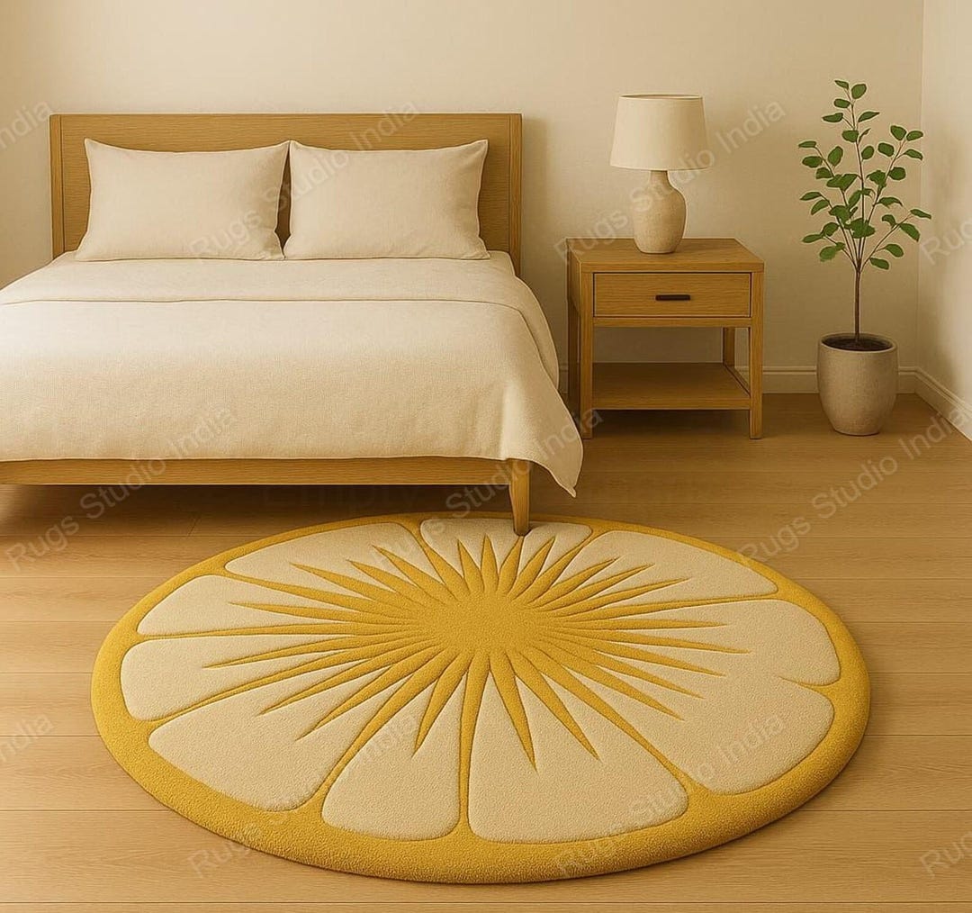 Slice Rugs Citrus Slice Round Rug Yellow and Cream Fruit Carpet for Kitchen ...