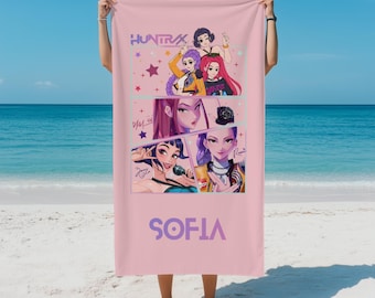 Custom K-pop Huntrix Beach Towel,Personalized Anime Girl Art Beach Towel,Demon Hunter Bath Towel,Name Pool Towel for Girl,Beach Gift for Kid