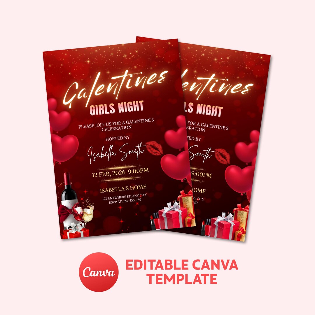 Galentine’s Girls Night Invitation, Editable Canva Template, Friends ...