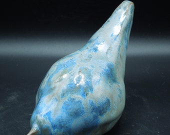 Hand Built Clay Bird: Glazed Blue-Gray Ceramic, 5 inch