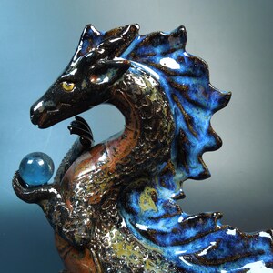 Handmade Clay Dragon Sculpture - Blue and Red, 6 inch Bild 8
