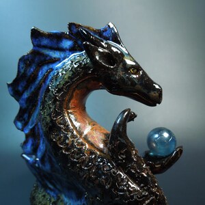 Handmade Clay Dragon Sculpture - Blue and Red, 6 inch Bild 7