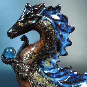 Handmade Clay Dragon Sculpture - Blue and Red, 6 inch Bild 3