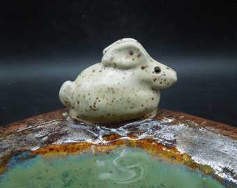 Hand Built Clay Rabbit Bowl: Copper Green Food Safe Dish