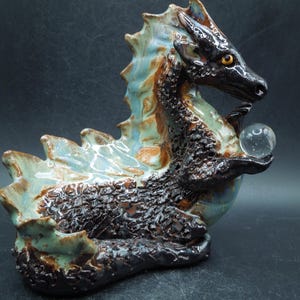 Hand Built Clay Dragon Figurine