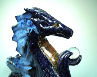 Hand Built Clay Dragon Sculpture, 5.5 inch Figurine