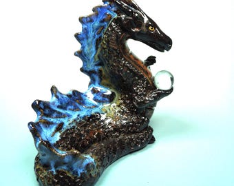 Hand Built Clay Dragon Sculpture with Marble