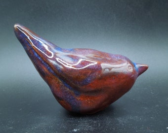 Handmade Clay Bird Figurine - Purple Glaze