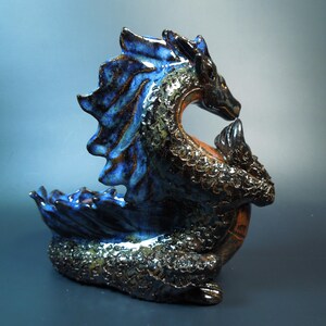 Handmade Clay Dragon Sculpture - Blue and Red, 6 inch Bild 6