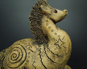 Handmade Clay Horse Sculpture, Carved Decor