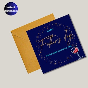 Tarjeta del día del padre, descarga instantánea, día del padre, tarjetas de celebración, azul y dorado.