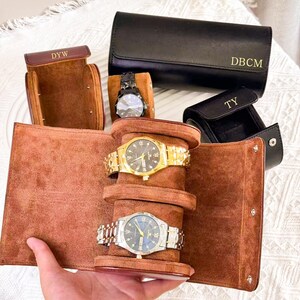 Personalized Leather Watch Box,Watch Roll for 3 Watches,Customized Leather Watch Case,Leather Watch Case,Unique gifts for boyfriend
