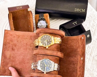 Personalized Leather Watch Box,Watch Roll for 3 Watches,Customized Leather Watch Case,Leather Watch Case,Unique gifts for boyfriend