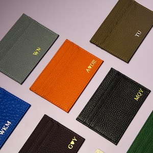 Slim Luxury Leather Card Wallet,monogram leather credit card wallet,custom initials slim card wallet,Gift for Him Her, Wedding Giveaways