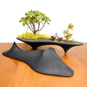 Shadow Island Concrete Modern Planter - long black planter centerpiece, home decor, office planter, gift, modern design, succulent plants