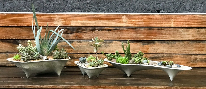 Set of 3 Island concrete planters modern objects for Unique mini succulent landscapes Mini Island Island Planter Rock Island planter