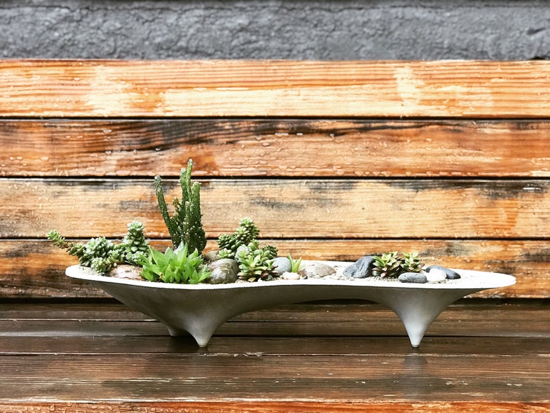 Set of 3 Island concrete planters modern objects for Unique mini succulent landscapes Mini Island Island Planter Rock Island planter