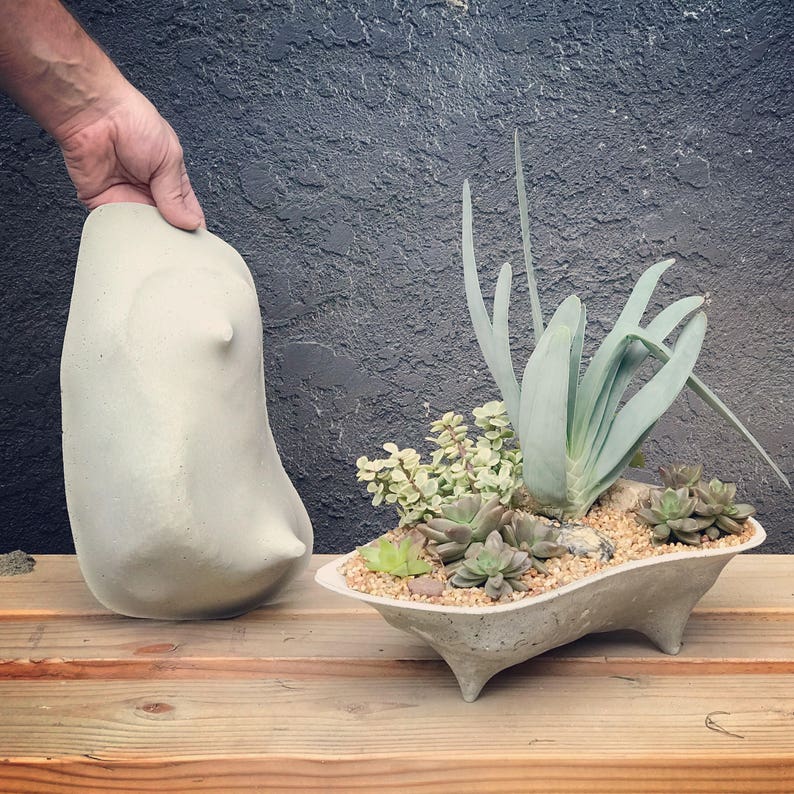 Set of 3 Island concrete planters modern objects for Unique mini succulent landscapes Mini Island Island Planter Rock Island planter