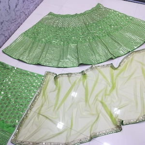 Parrot Green Lehenga Choli Set for Women | Banglori Silk | 9MM Sequins & Zari Embroidery | Semi-Stitched Indian Outfit
