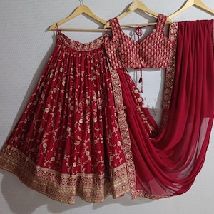 Maroon Georgette Lehenga Choli for Women | Indian Wedding & Party Wear | Embroidered Chaniya Choli | Reception Trendy Ethnic Outfit