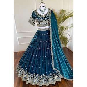 Morpich Lehenga Choli Set for Women  Faux Georgette  Thread, Jari 3MM Sequin Embroidery | Semi Stitched Indian Outfit